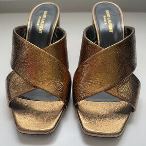 YSL Chestnut Gold Block Heel Sandal Size 40